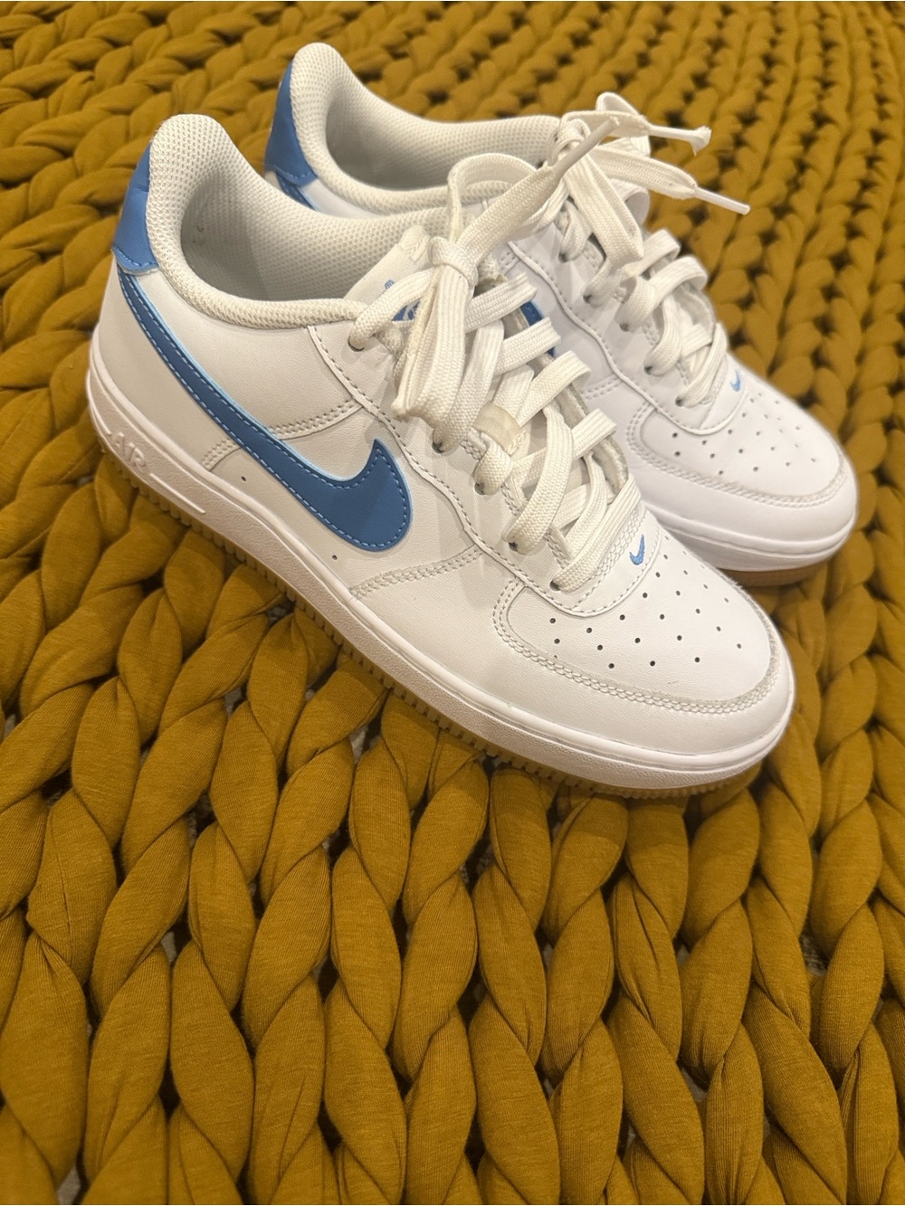 Nike Kids White/Blue Air Force Ones - Size 5